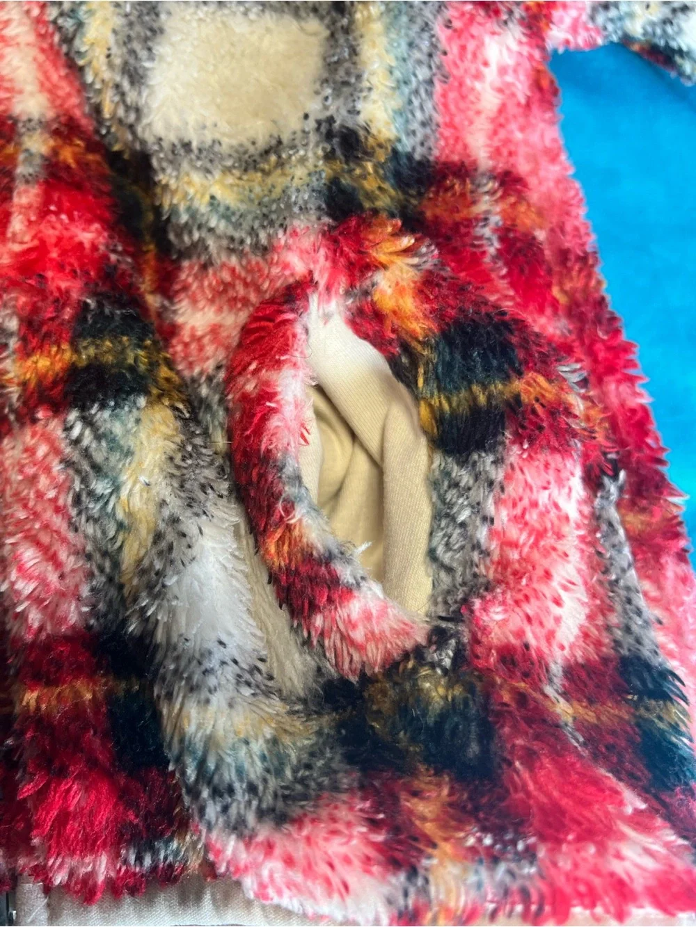 Old Navy Toddler Plush Fleece Plaid Hooded Jacket Red 3T